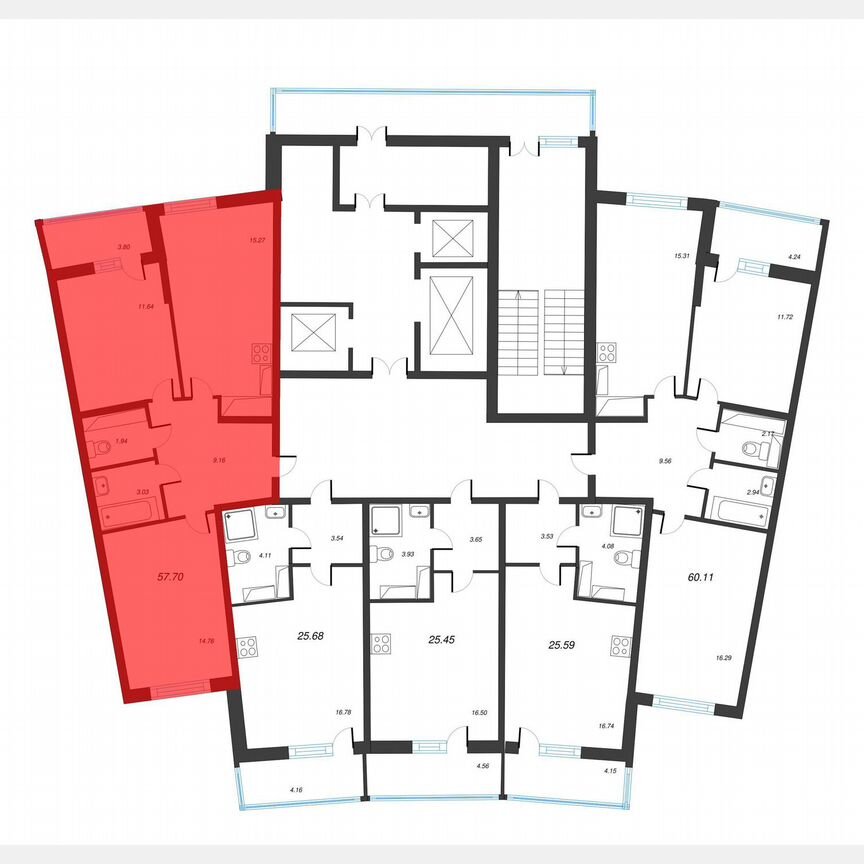 2-к. квартира, 59,6 м², 16/22 эт.