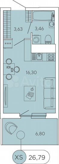 Квартира-студия, 26,8 м², 11/12 эт.
