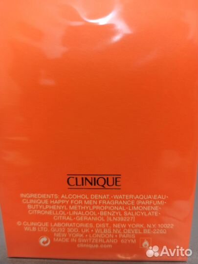 Clinique Happy для мужчин 100мл туалетная вода,пар