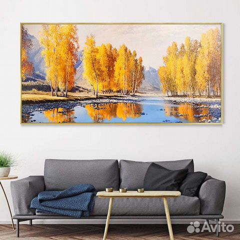 Картина маслом лес у воды