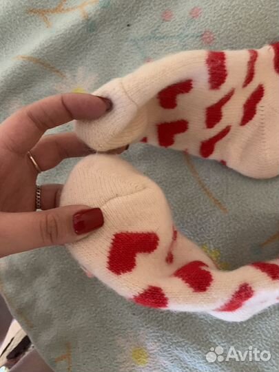Носки женские теплые шерстяные белые с сердечками