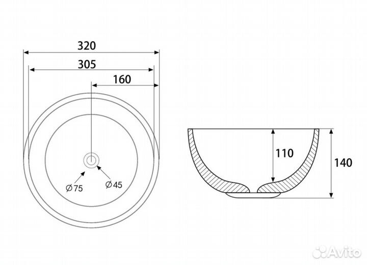Раковина накладная белая глянец