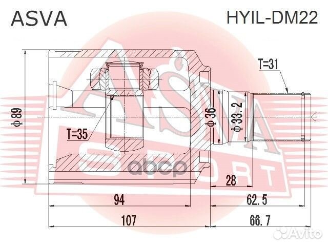 ШРУС внутренний левый 35x36x31 hyundai sorento