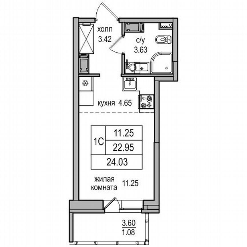 Квартира-студия, 24 м², 7/27 эт.