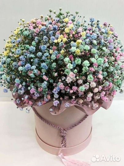 Коробка с цветами букет гипсофила