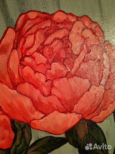 Картина акрилом пион круглый холст