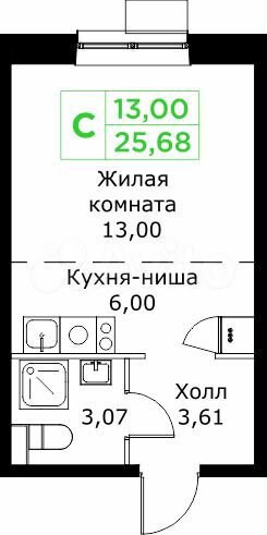Квартира-студия, 25,7 м², 12/25 эт.