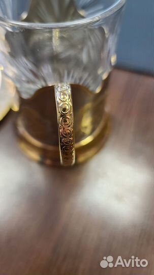 Подстаканник c блюдцем с позолотой. Чайный набор