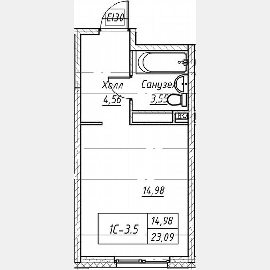 Апартаменты-студия, 23,1 м², 3/17 эт.