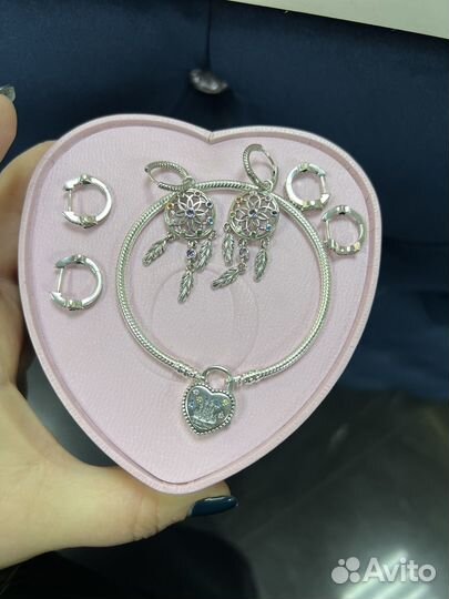 Серьги и браслет пандора