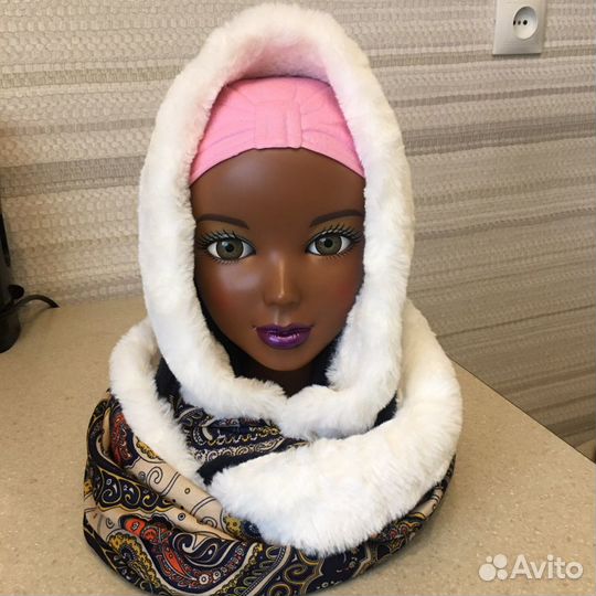 Снуд Labbra с белым мехом на флисе зима