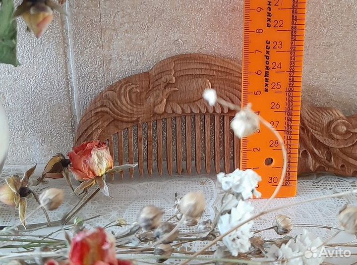 Расческа из дерева с ручкой, размер 19х6,5см, бук