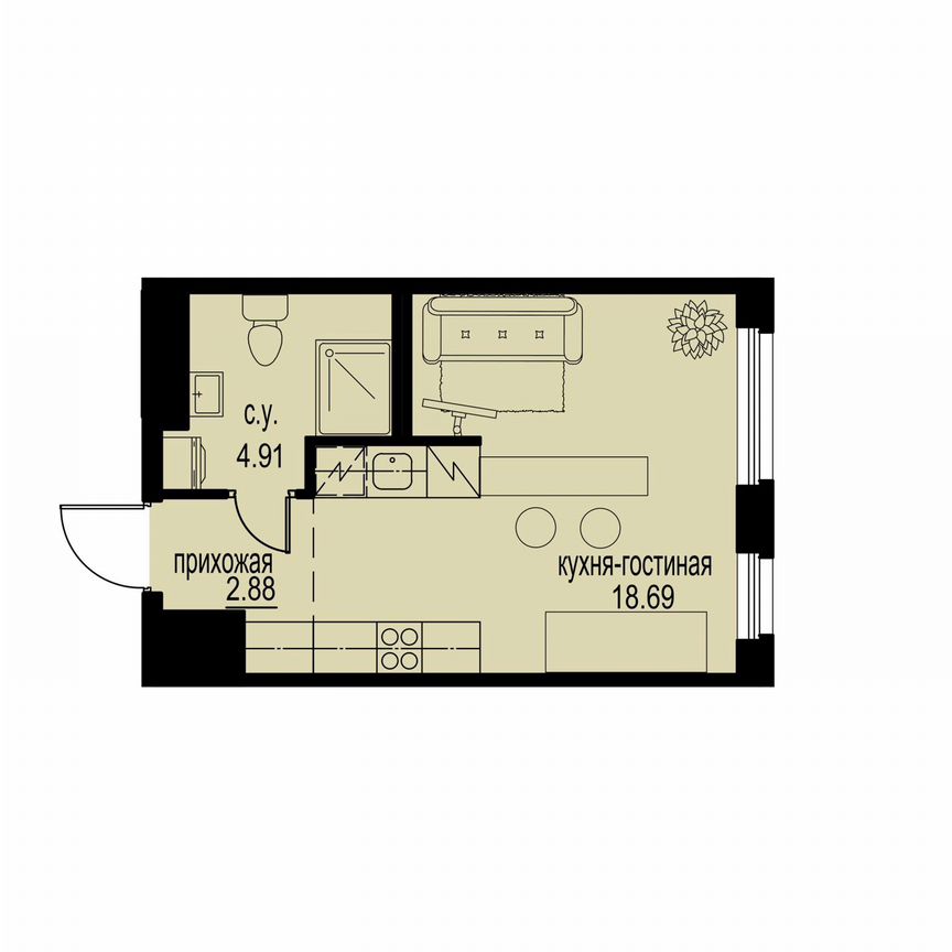 Квартира-студия, 26,5 м², 2/12 эт.