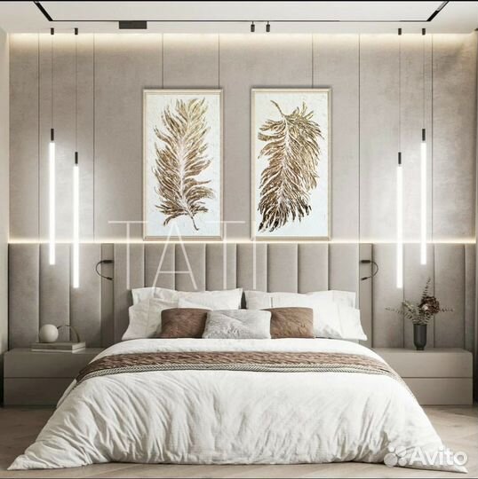 Картины маслом золотые перья диптих