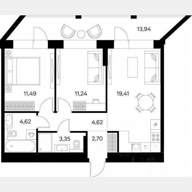 2-к. квартира, 64,4 м², 15/20 эт.