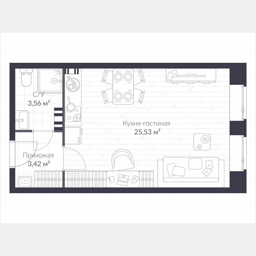 Квартира-студия, 33,1 м², 3/3 эт.