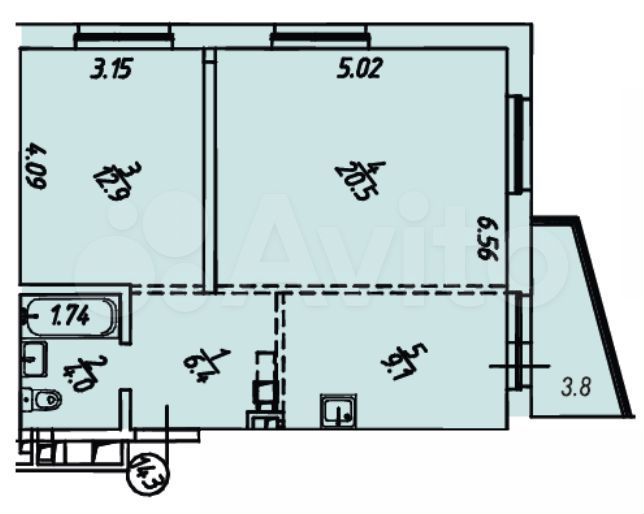2-к. квартира, 56,2 м², 5/18 эт.