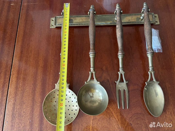 Набор кухонной утвари дерево/латунь винтаж