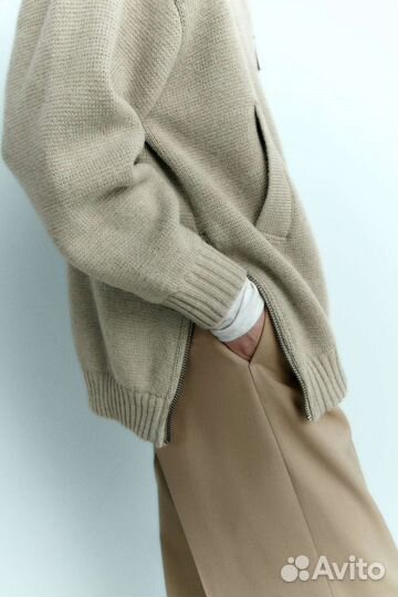 Zara вязаный кардиган бомбер С боковыми молниями