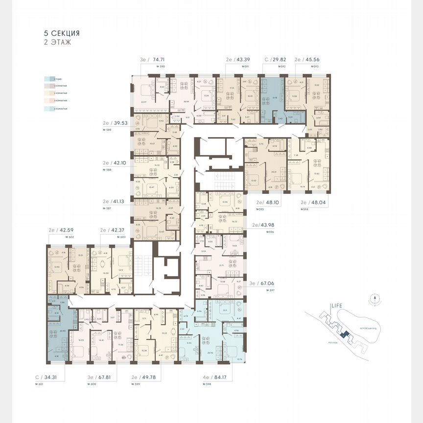 1-к. апартаменты, 42,9 м², 2/8 эт.