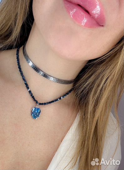 Колье металлик с кристаллом Sw Череп