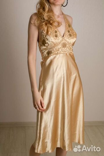 Платье коктейльное золотое 42 размер