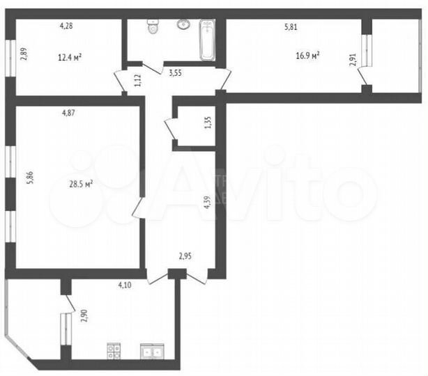 3-к. квартира, 97 м², 3/9 эт.