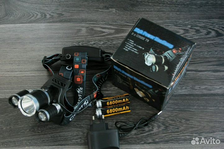 Сверхмощный налобный LED фонарь с аккумуляторами