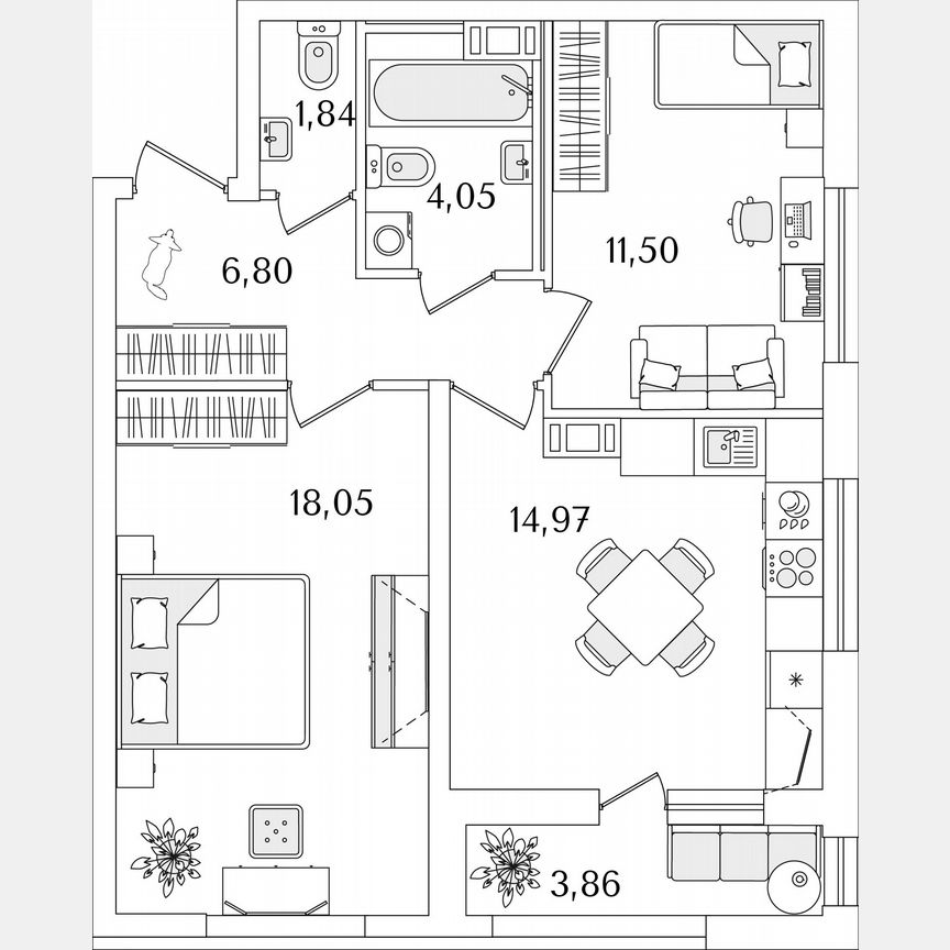 2-к. квартира, 59,1 м², 5/17 эт.