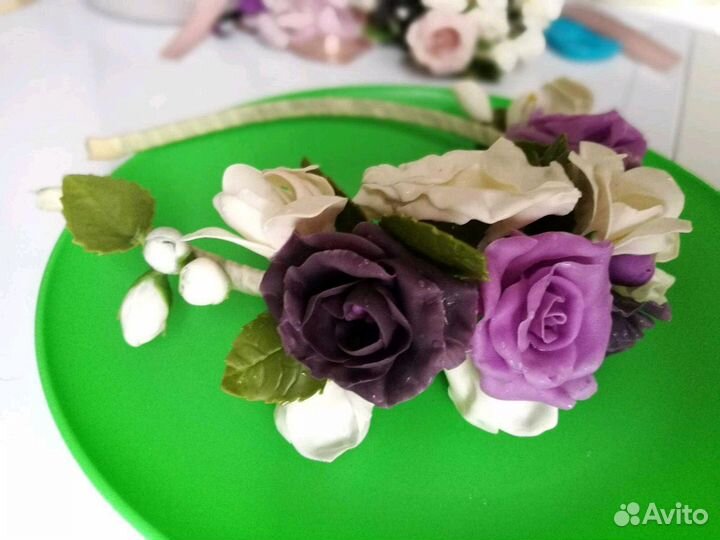 Ободок ручн.работа + цветок на руку и в петличку