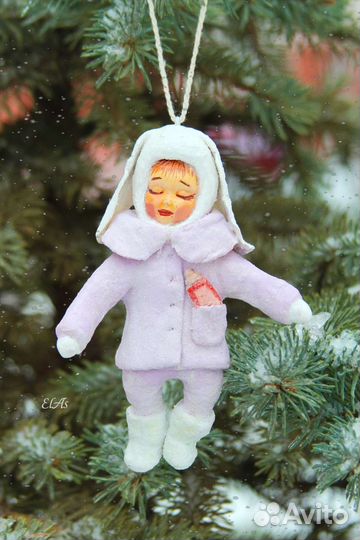 Ватные елочные игрушки - зайка