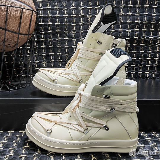 Rick Owens Geobasket Hexagram White Sneakers