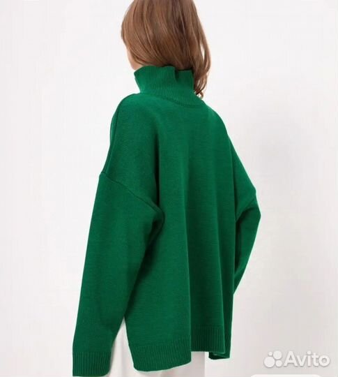 Свитер с горлом оверсайз, р. S зеленый