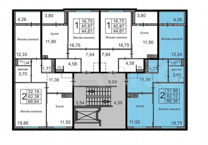 2-к. квартира, 66,4 м², 7/10 эт.