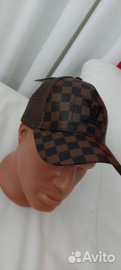 Кепка бейсболка Louis vuitton кожа + сетка lux