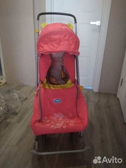 Детские санки коляска с колесами бу