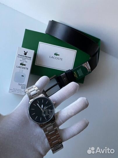 Подарочный набор Lacoste часы, ремень, парфюм