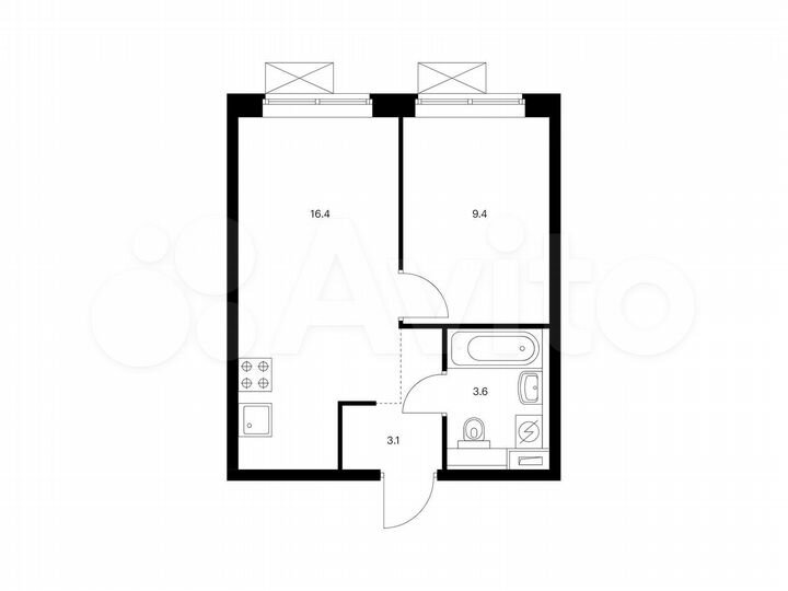 1-к. квартира, 32,5 м², 2/9 эт.