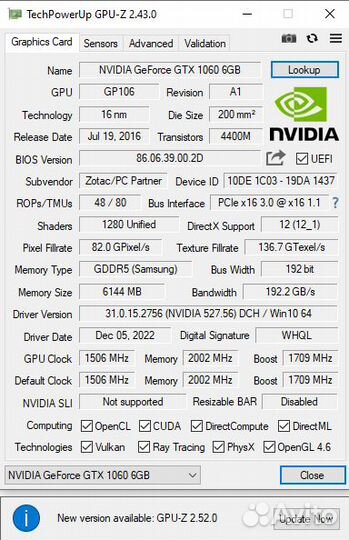 Zotac GTX 1060 6gb