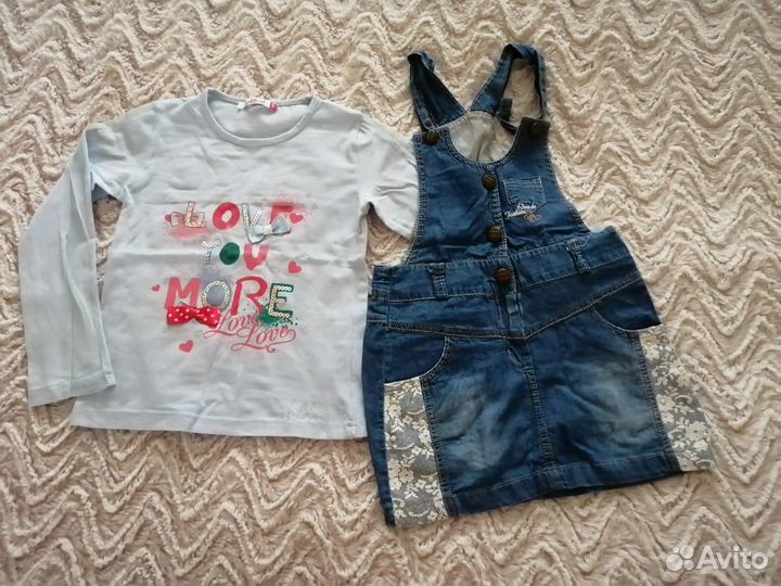 Джинсовый сарафан и кофта Турция 116 см, летний ко