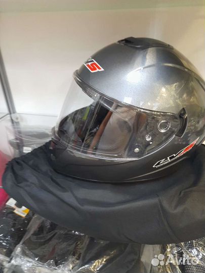 Мото шлем интеграл LVS серый металлик с очками DOT