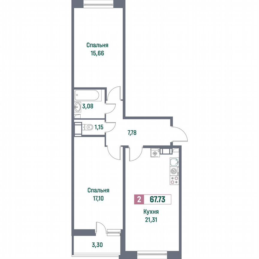 2-к. квартира, 67,7 м², 4/16 эт.