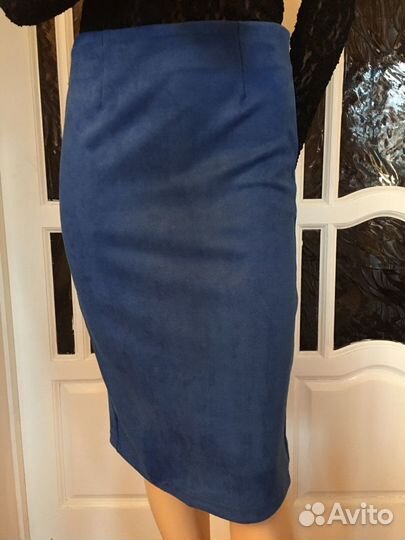 Юбка синяя замшевая 46-48 р