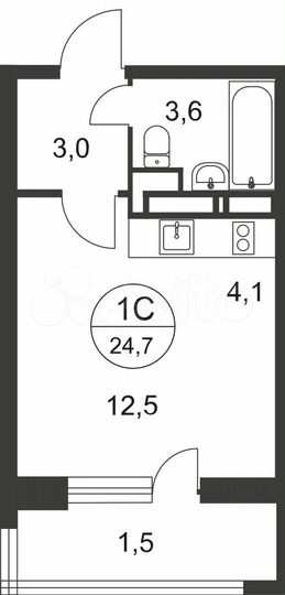 Квартира-студия, 24,5 м², 13/22 эт.