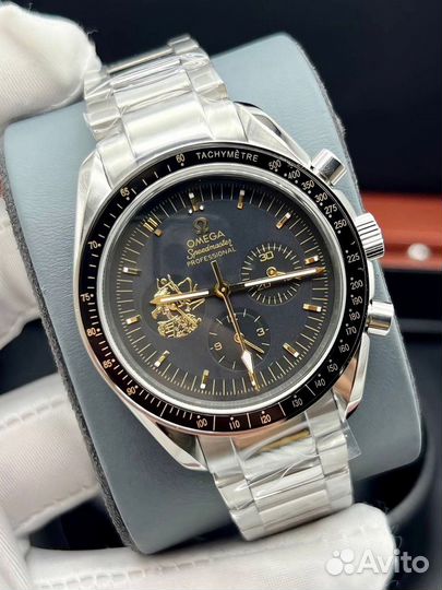 Мужские механические часы Omega серый с золотом