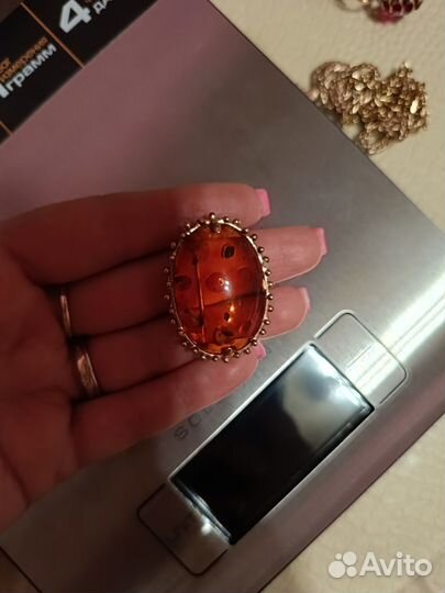 Брошь янтарь, кольцо с камнем