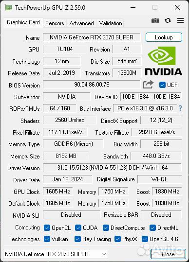 Palit GeForce RTX 2070 super GameRock 8GB