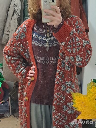 Кардиган cottagecore длинный женский красный