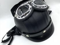 Шлем (открытый) с очками Чоппер кожа черный
