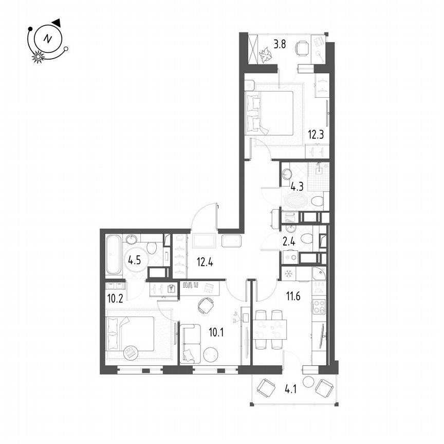3-к. квартира, 70,9 м², 9/12 эт.